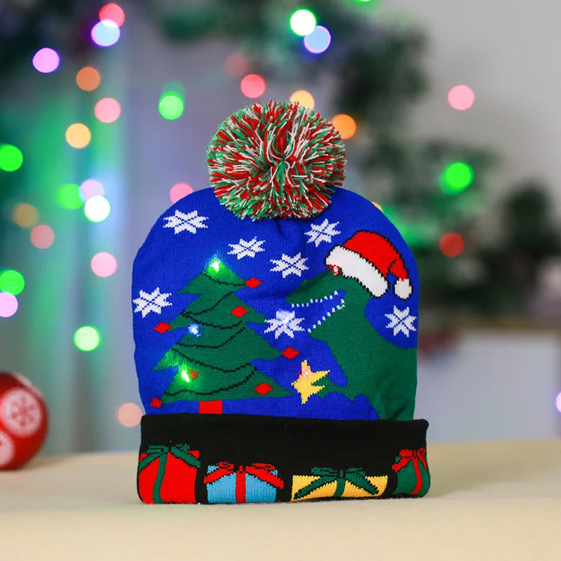 ON SALE! 2025 New Year LED Knitted Christmas Hat Beanie Light Up Illuminate Warm Hat For Kids Adults New Year Christmas Decor