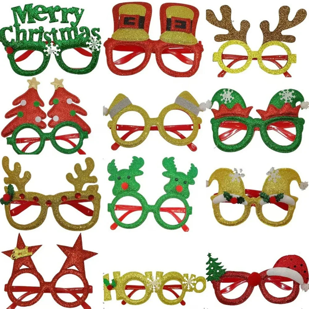 12pcs Christmas Glasses Santa Claus Xmas Tree Elk Paper Glasses Frame Photo Prop Christmas Decorations Navidad Kid Gifts