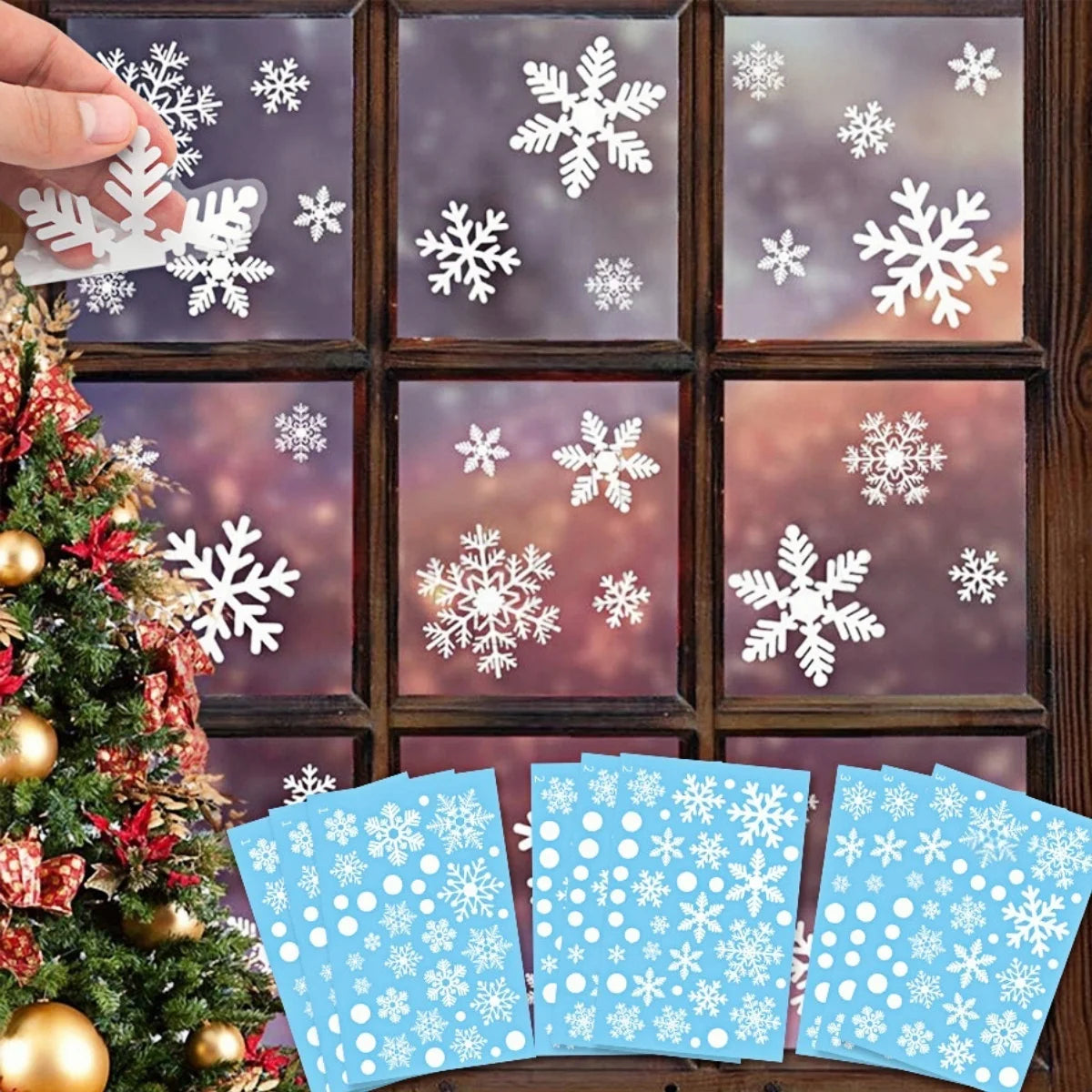 9Sheet Reusable Christmas Snowflake Window Stickers, Suitable For Smooth Surface, Self-Adhesive Snowflake Stickers New Year Deco
