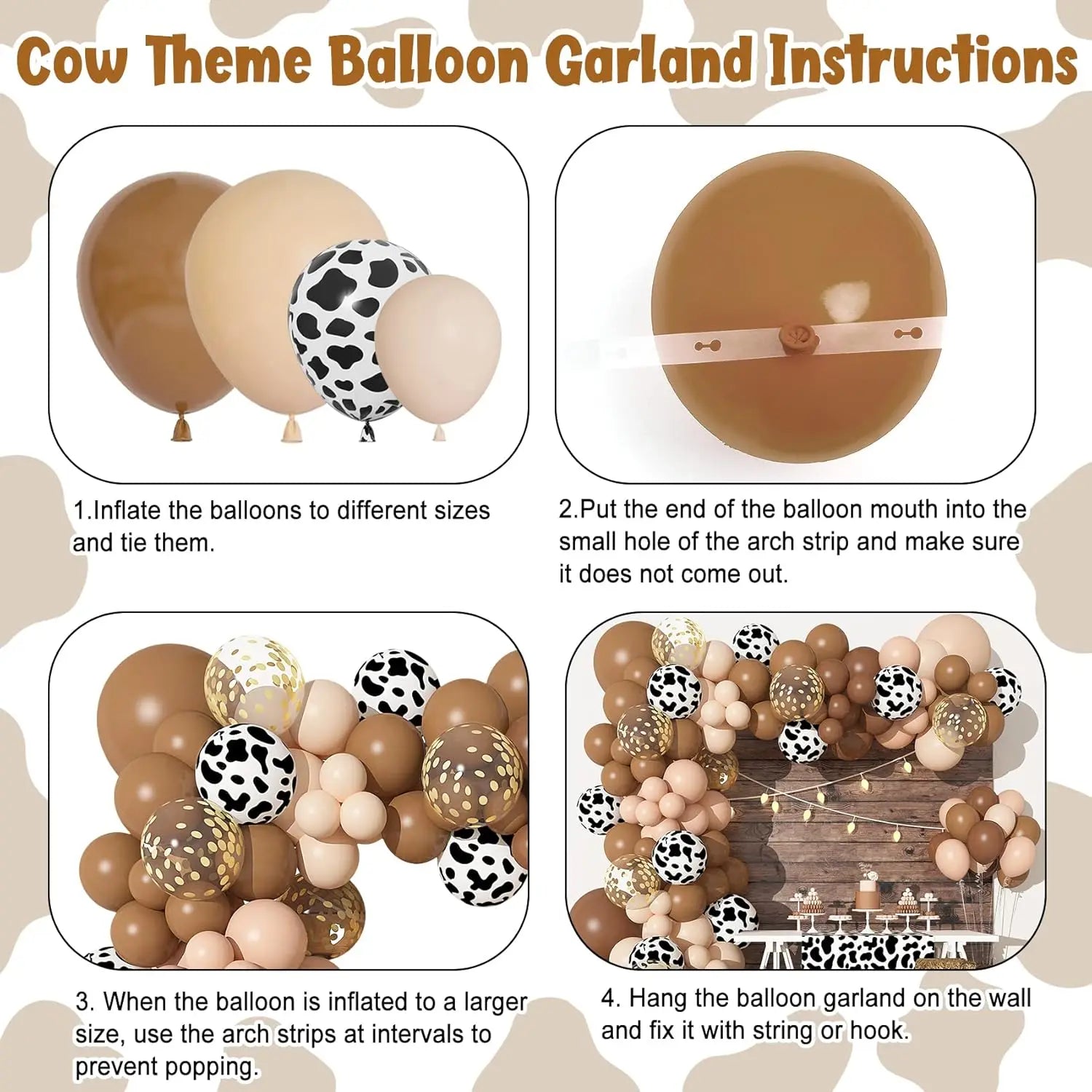 170Pcs CowBoy Balloons Garland Arch Kit, Cow Brown Neutral Blush Confetti Print Balloons for Party Decorations Supplies