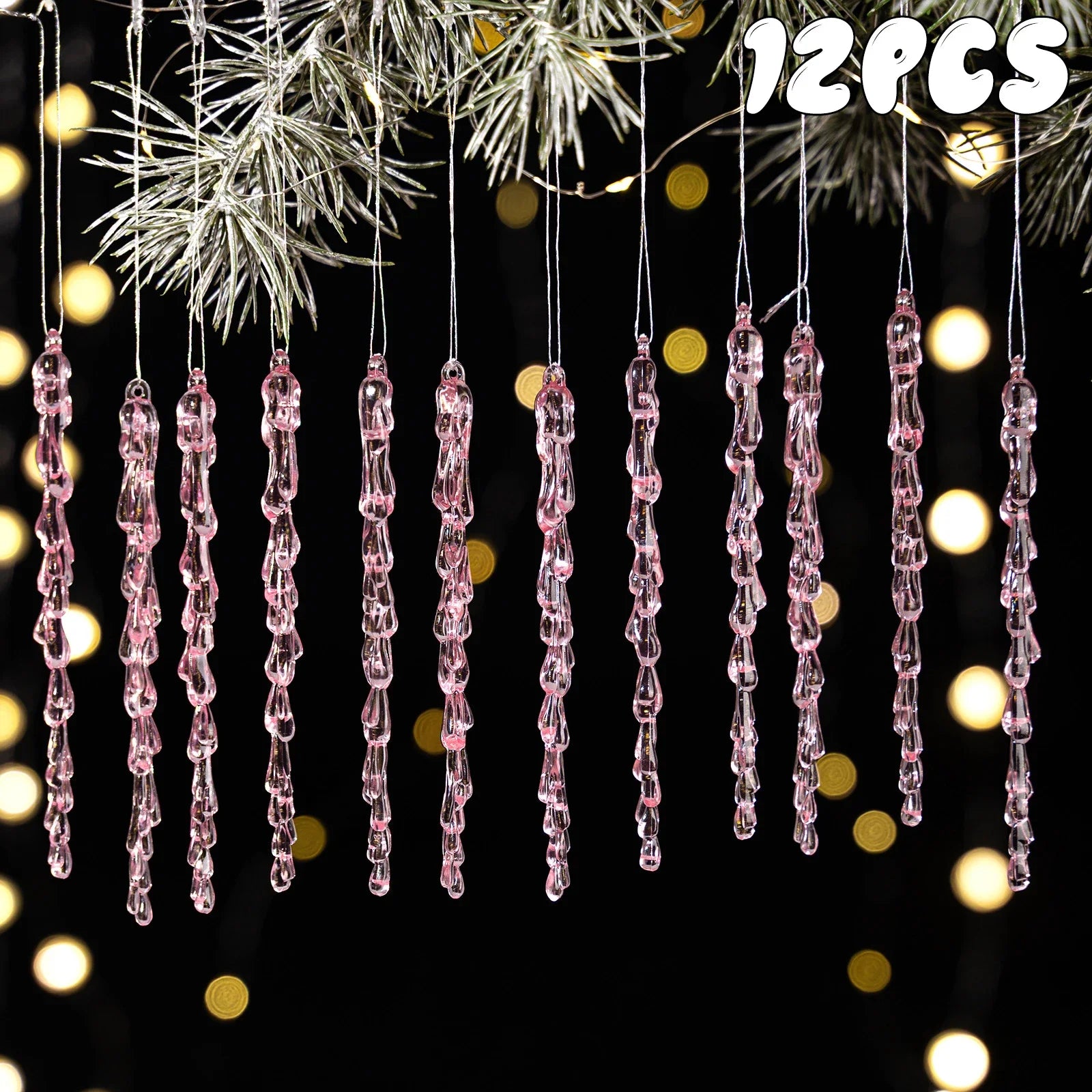 Christmas Acrylic Snowflake Clear Simulation Icicle Ornaments Xmas Tree Hanging Pendants DIY Winter New Year Party Decoration