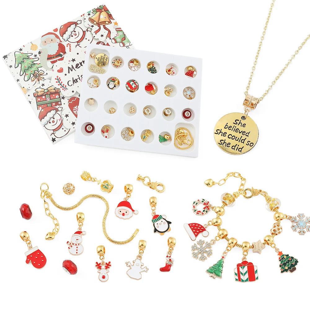 Cute Cartoon Christmas Blind Box Advent Calendar DIY Jewelry Exquisite Bracelets And Necklaces for Girls Birthday Fashion Gifts