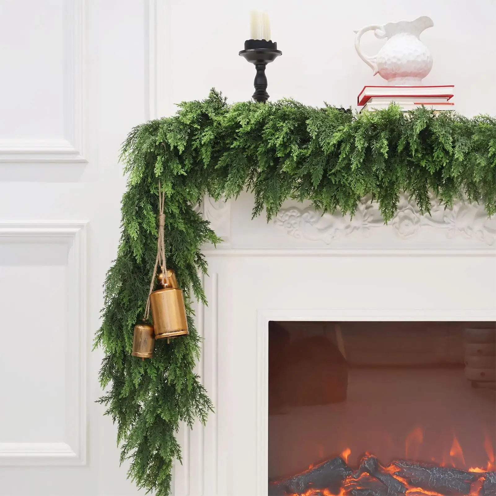 Realistic Christmas Cedar Garland Greenery Decor for Fireplace Stair Window Door Holiday Party Home Festival Decoration