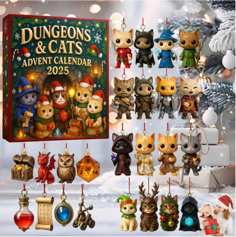 2025 Dungeons & Cats Advent Calendar Doll Christmas Atmosphere Decorative Gifts New Year 24 Days Countdown Surprise Blind Box