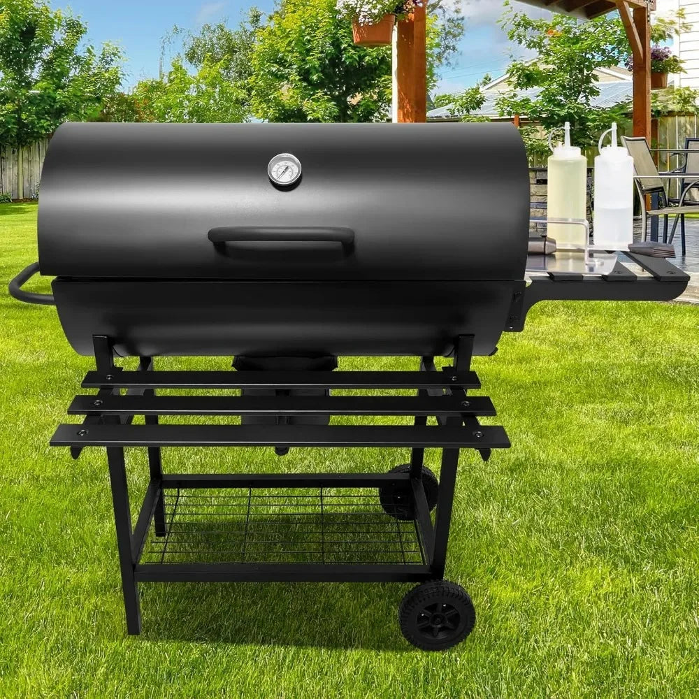 Charcoal BBQ Grill, 2 Foldable Side Tables, 28-Inch, Outdoor BBQ Grill