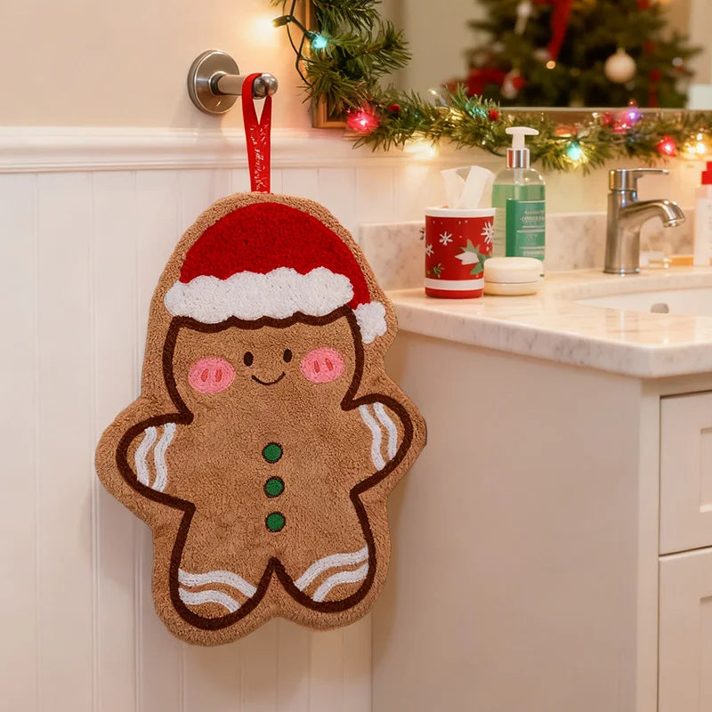 Christmas Hand Towel Cartoon Gingerbread Man Snowman Coral Fleece Towel Christmas Home Kitchen Bathroom Decoration Xmas Gifts