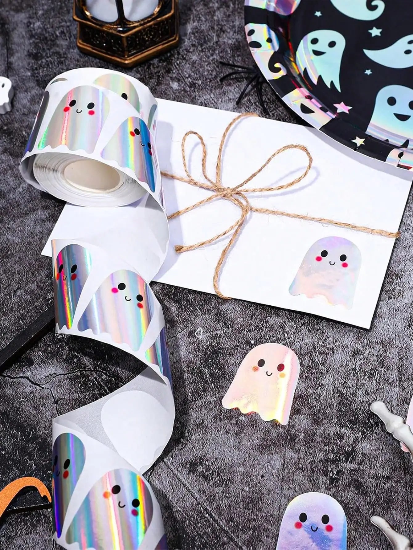 500pcs Holographic Halloween Ghost Stickers, Laser Cute Boo Ghost Waterproof Adhesive Stickers For Envelope, Magazine