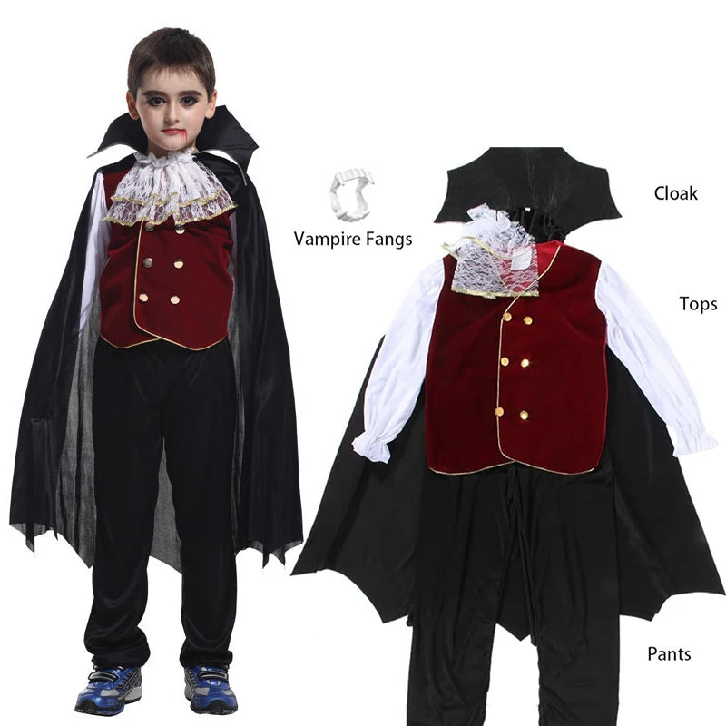 Halloween Fantasy Children's Costumes Ghost Bride Gothic Cosplay Girls Red Vampire Day of The Dead Kids Costumes for Boy Girl