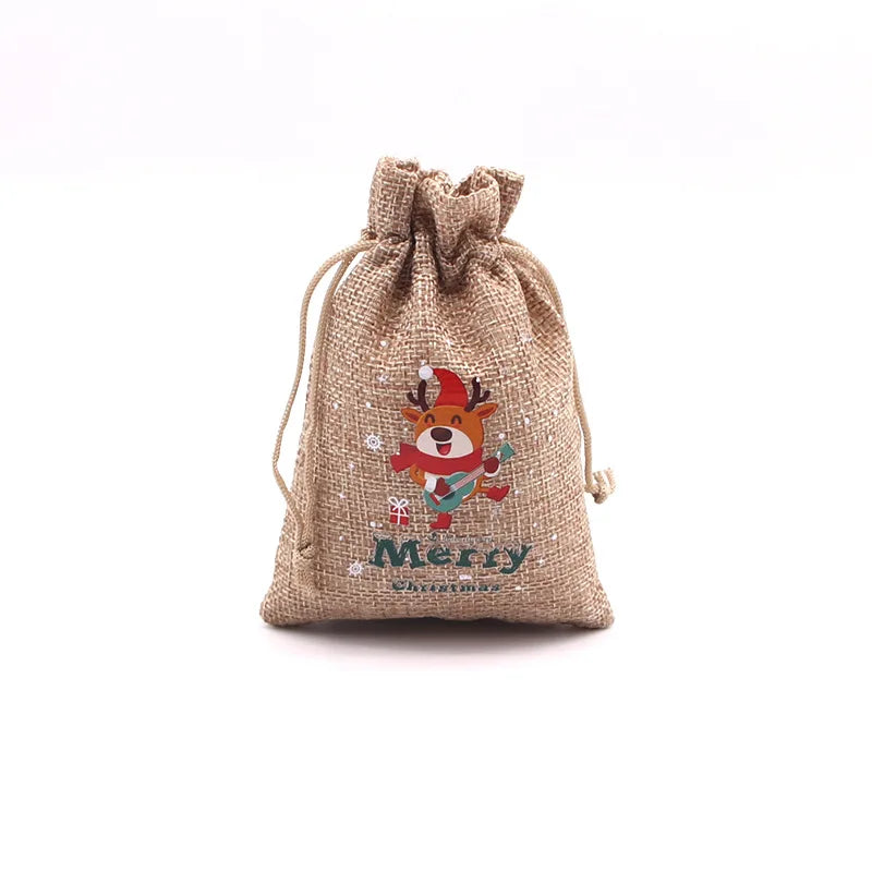 10Pcs/Lot Xmas Natural Jute Bags 10x14 13x18cm Christmas Candy Gift Bag Drawstring Pouches Nice Bracelet Jewelry Packaging Bags