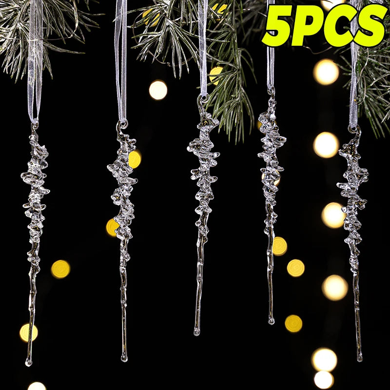 Christmas Acrylic Snowflake Clear Simulation Icicle Ornaments Xmas Tree Hanging Pendants DIY Winter New Year Party Decoration