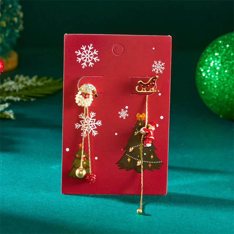 Moving Santa Claus Tassel Dangle Earrings For Women Christmas Tree Snowflake Asymmetric Long Chain Earring New Year Jewelry Gift