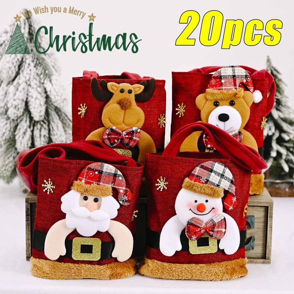 1-20PCS Christmas Tote Bag Snowman Bear Candy Bag Children Gift Bag Storage Bag Christmas Decoration