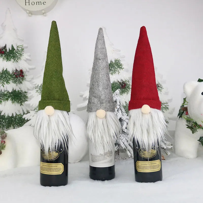 Christmas Wine Bottle Cover Toppers Light Up Santa Claus Gnomes Bottle Bags For Holiday Xmas Table Decorations