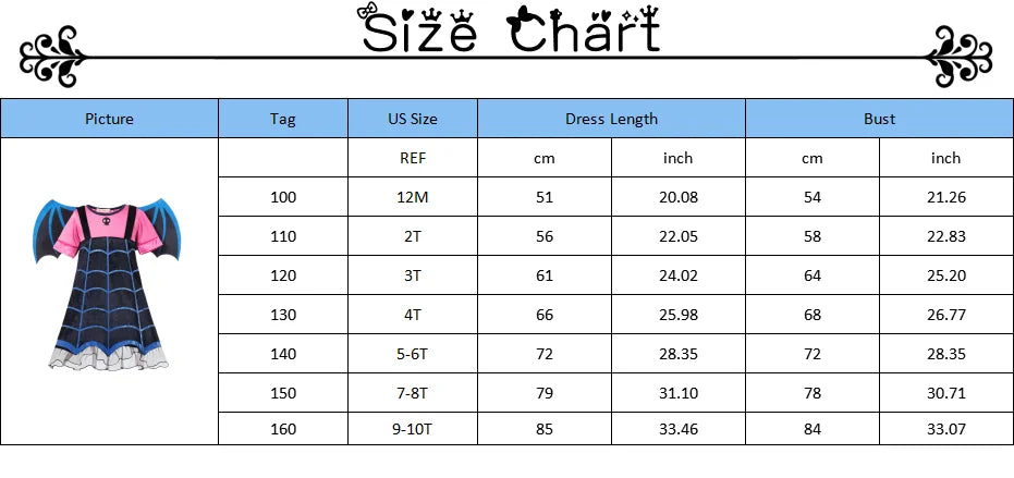 Vampirina Cosplay Dress Girl Kids Princess Clothes Charms Dress Up Christmas Halloween Costume Children Carnival Party