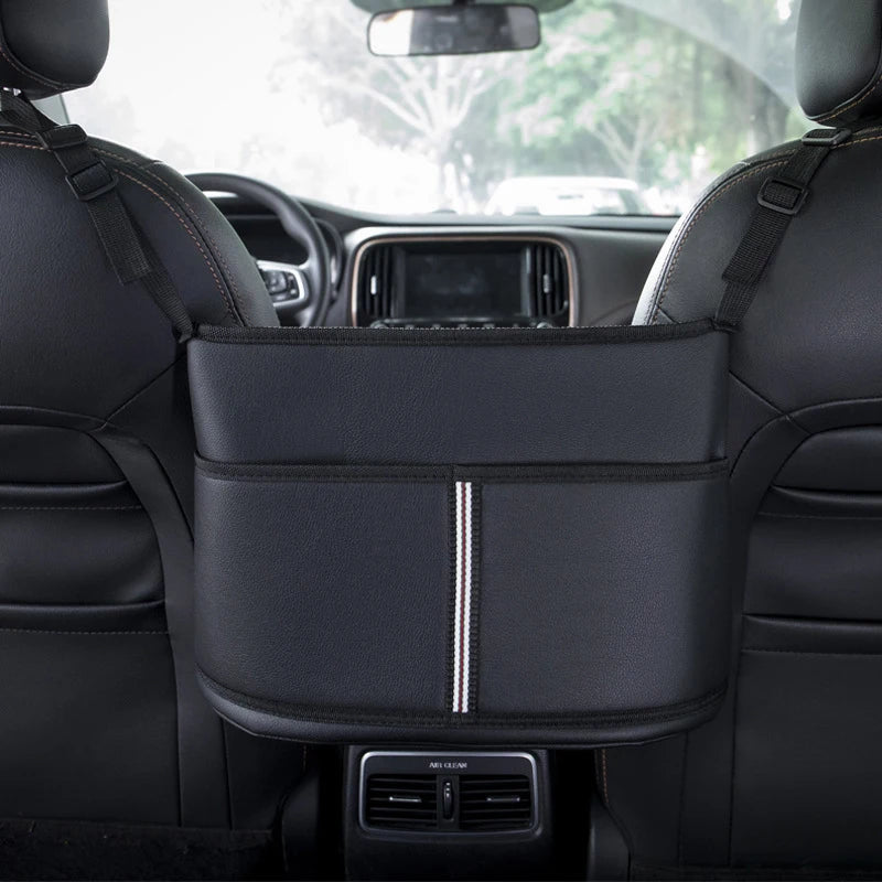 Car Seat Middle Hanger Storage Bag Leather Handbag Holder Tissue Water Cup Pockets Stowing Tidying Car Interior Accessories