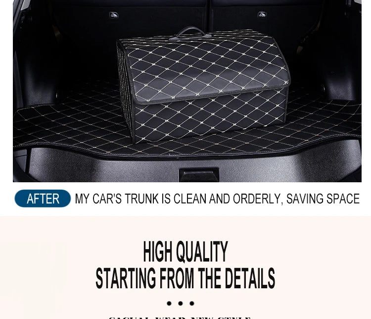 Car Trunk Organizer Box, Large Capacity, Auto Multiuse Tools, Storage Bag, Stowing, Tidying, Leather, Folding for Emergency