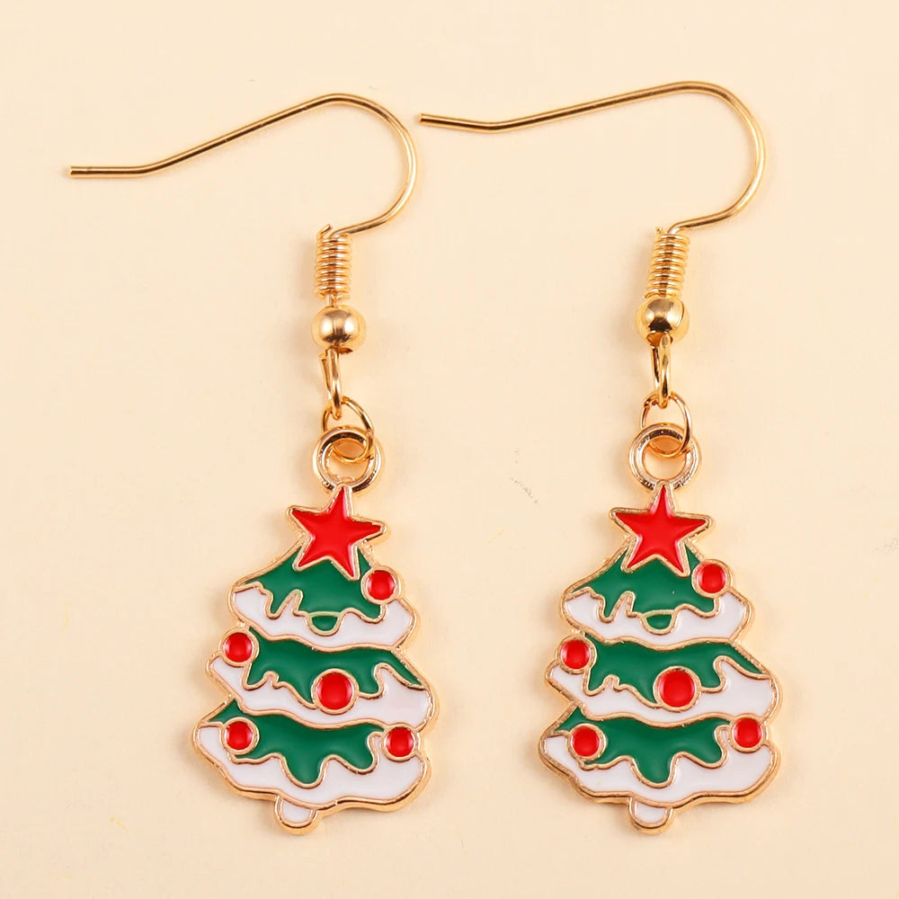 2Pairs Cute Christmas Set Earring Alloy Enamel Bell Snowflake Snowhouse Design Earrings - Perfect Holiday Jewelry Gift