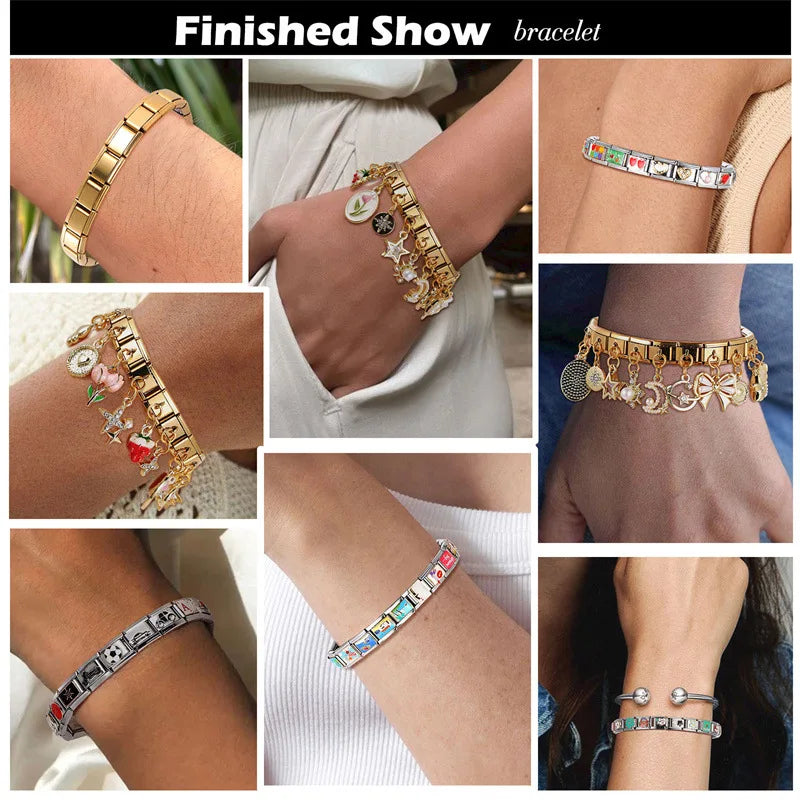 2025 New Original Christmas Tree Santa Claus Italian Charm Links Fit 9mm Bracelet Stainless Steel Jewelry Making Christmas Gift