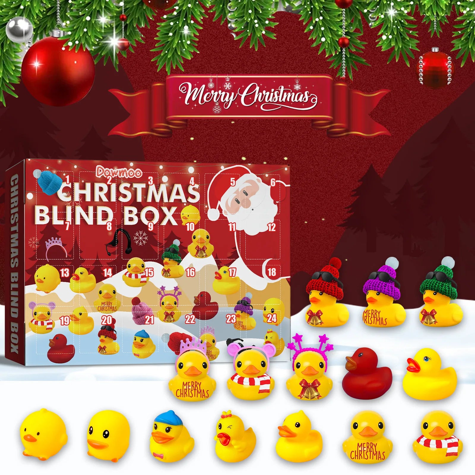 Christmas Advent Calendar 24 Days Countdown Yellow Duck Blind Box DIY Christmas Atmosphere Decoration Surprise Gift Blind Box