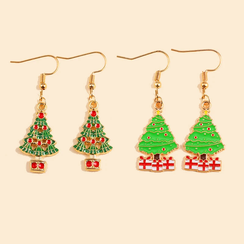 2Pairs Cute Christmas Set Earring Alloy Enamel Bell Snowflake Snowhouse Design Earrings - Perfect Holiday Jewelry Gift