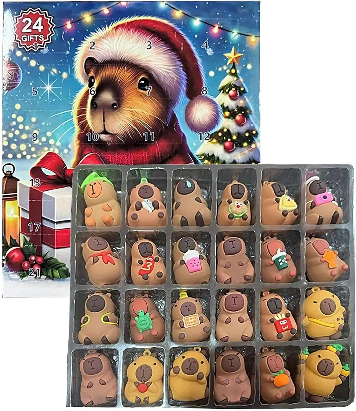 Capybara Advent Calendars, 24 Day Capybara Ornament Christmas Countdown Cartoon Doll, Holiday Birthday Xmas Decoration Kids Gift