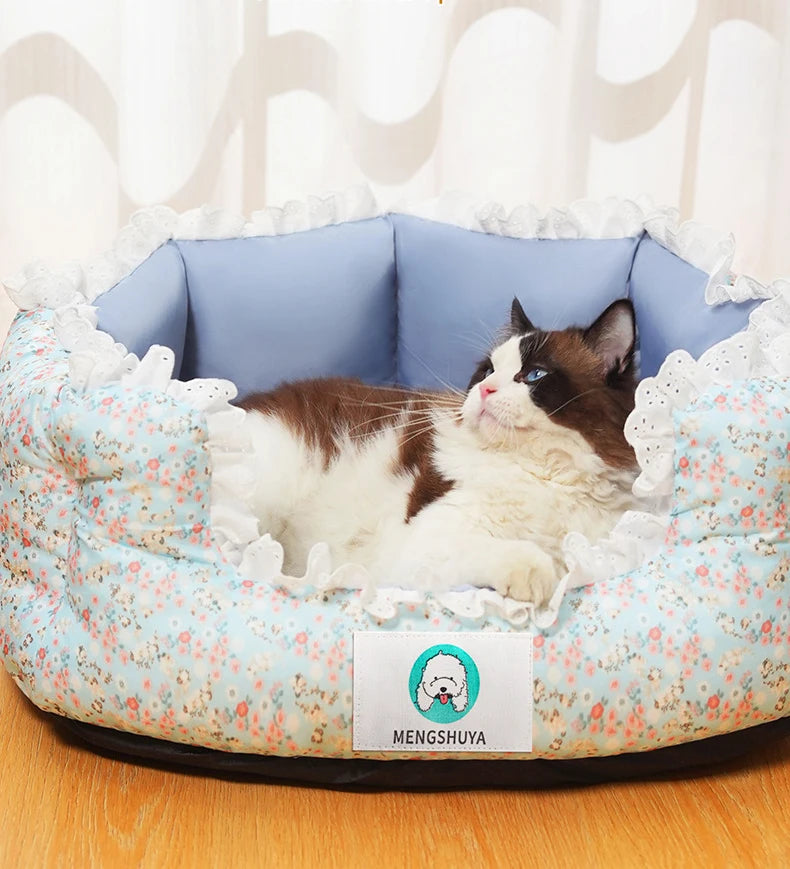 2024 Summer Pet Dog Bed Cat Bed Cat Mat Fragmented flowers Dog Mat Cotton Nest Dog house Puppy Sofa Bed Dog Beds for Medium Dogs